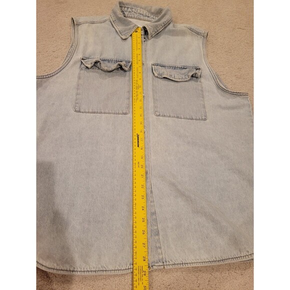 HM H&M Blue Denim Sleeveless Jacket Oversize Waistcoat Pocket Jean Vest women XL - Picture 4 of 6